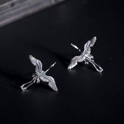Skutečné 925 stříbro Jeřábové napichovací náušnice pro dívky v čínském etnickém stylu Pták Malé náušnice Piercing do uší EH126