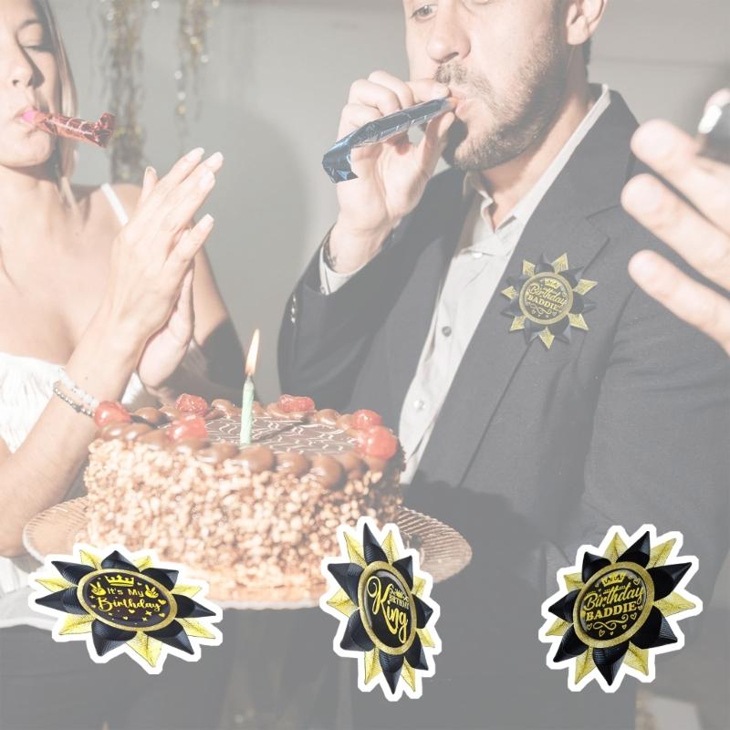 Happy Birthday Button Pin Party Decoration For Birthdays Event Reusable Safety Clasps Grosgrain Ribbon Badges Gift