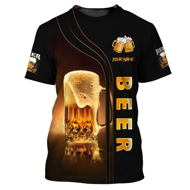 Men's Short-sleeved T-shirt Casual Sportswear Streetwear 3D Printed Beer Pattern Summer Lightweight Breathable Fabric Harajuku