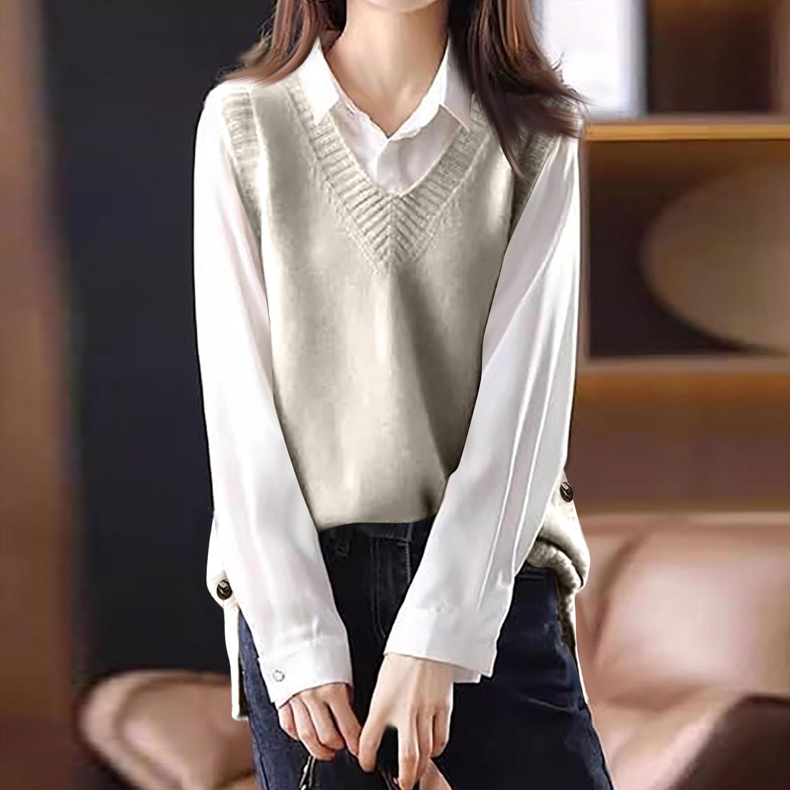 

Женский весенний вязаный жилет повседневный без рукавов с V-образным вырезом, боковыми пуговицами, декоративными пуговицами, однотонный топ One Size бежевый