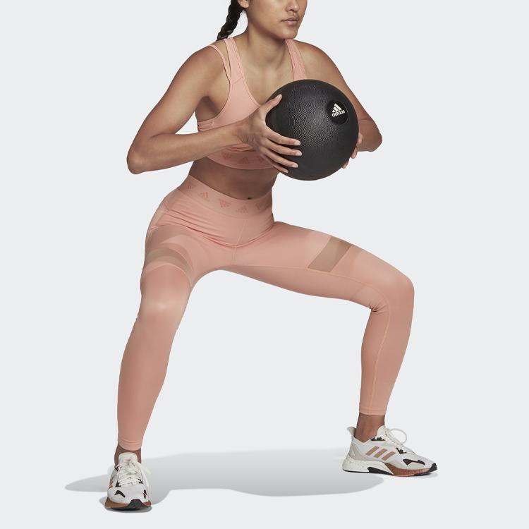 Adidas Logo Print High Waist Fitness Leggings Women Leggings Red Pink HC2912