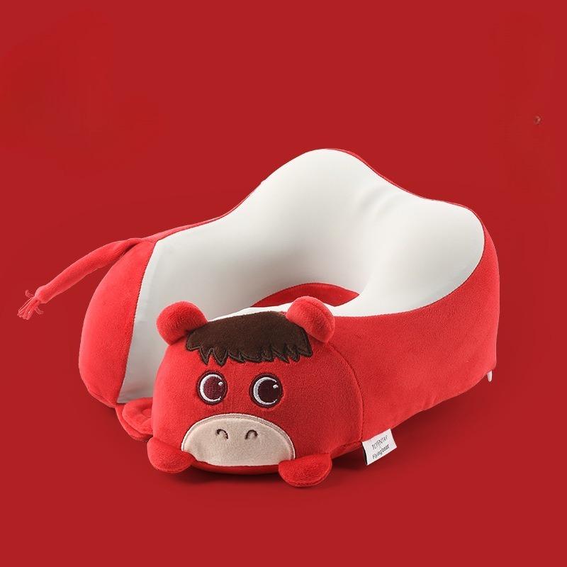 Year of Horse U Shaped Pillow 2 in 1 Convertible Neck Support Hug Pillow Creative Gift for Company Events Cozy Companion