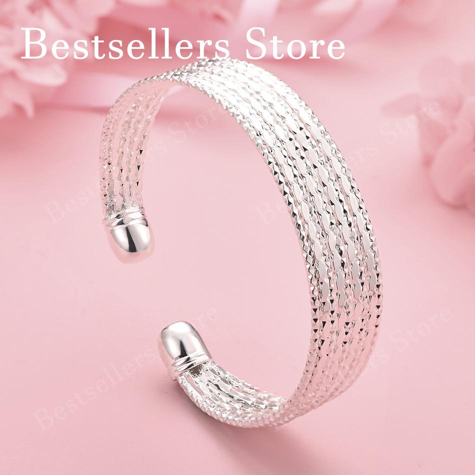 Charming 925 Sterling Silver Exquisite Multi Thread Shiny Open Bracelet Women Fashion Party Wedding Jewelry