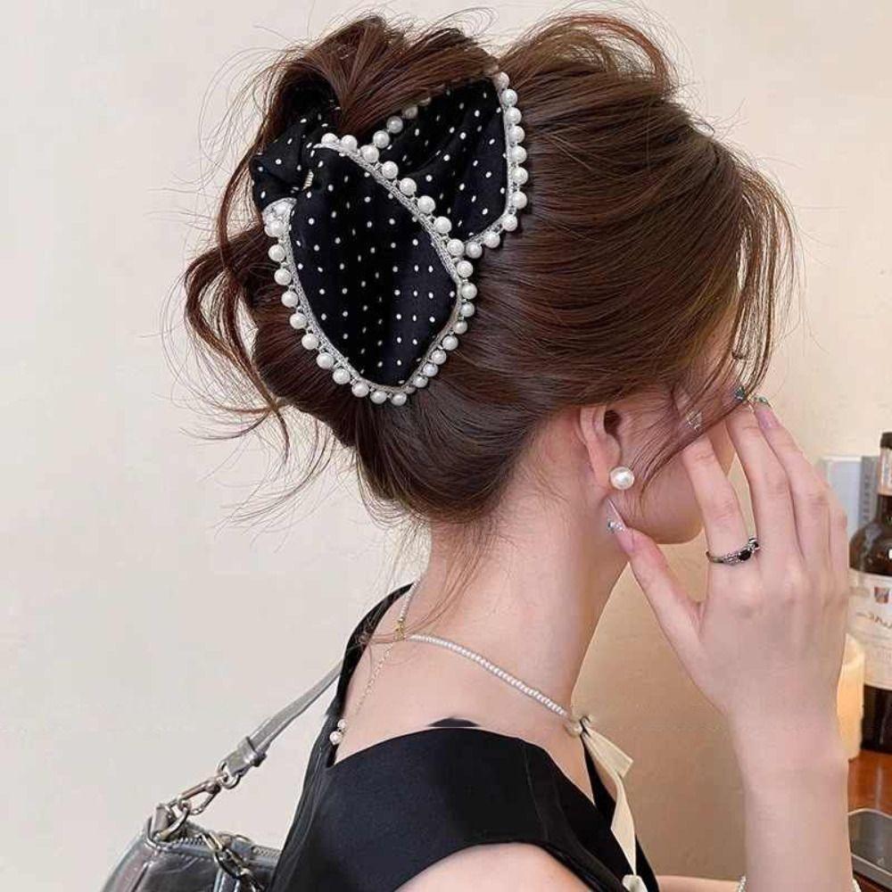 Creative Polka Dot Cloth Triangle Hair Claw Cute Heart Large Shark Clip Fabric Bowknot Pearl Hairpin Female