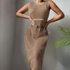 European & American Beach Vacation Sexy Solid Color Knit Split Sun Protection Maxi Dress
