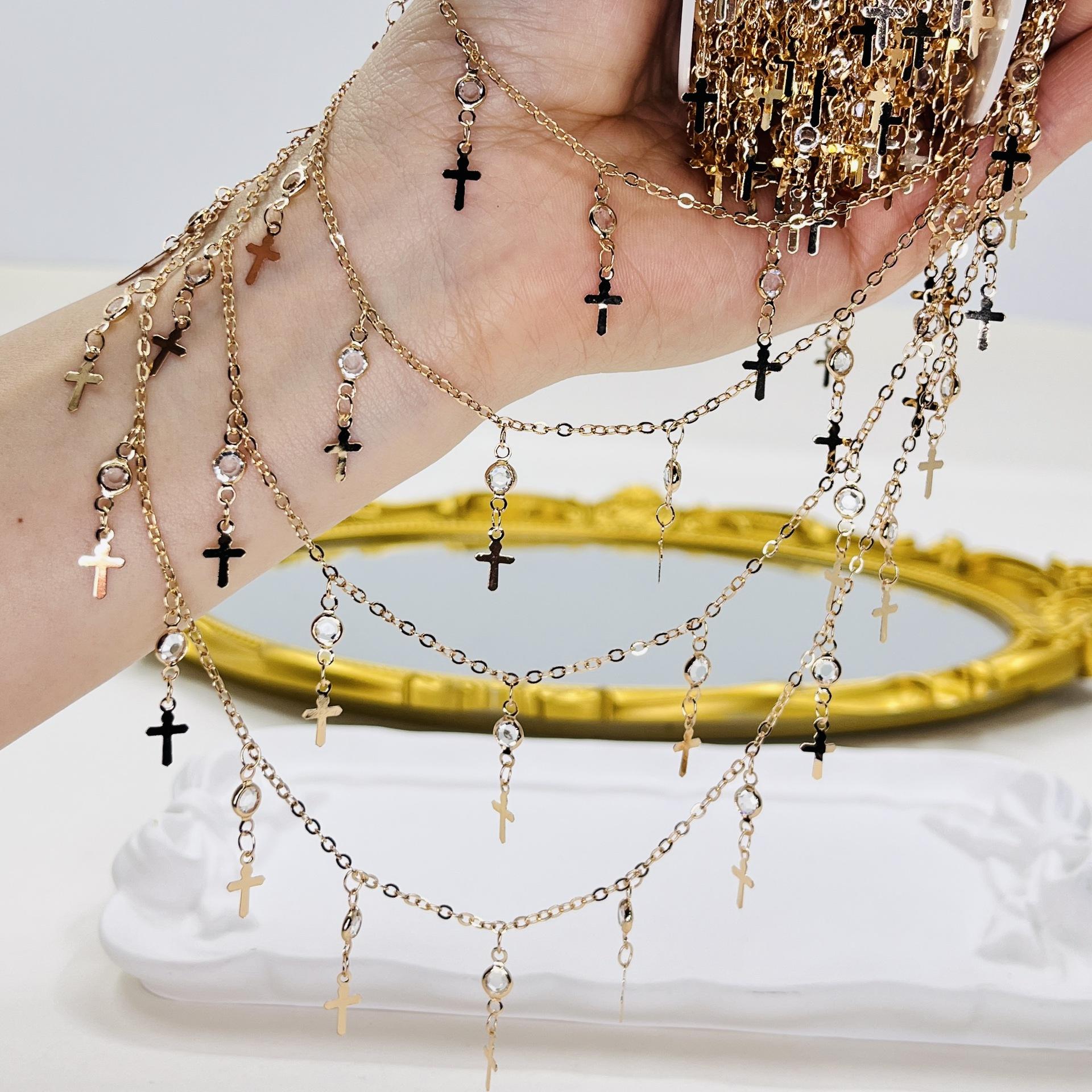 

1Meter Gun Black Cross Charm Crystal Beaded Copper Chains for DIY Necklace Bracelet Jewelry Making Accessories