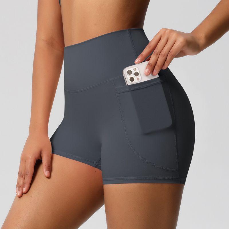Fashion Nude Feel Brushed Pocket Sports Shorts Women's High Waist Shaping Fitness Shorts Yoga Shorts Tight