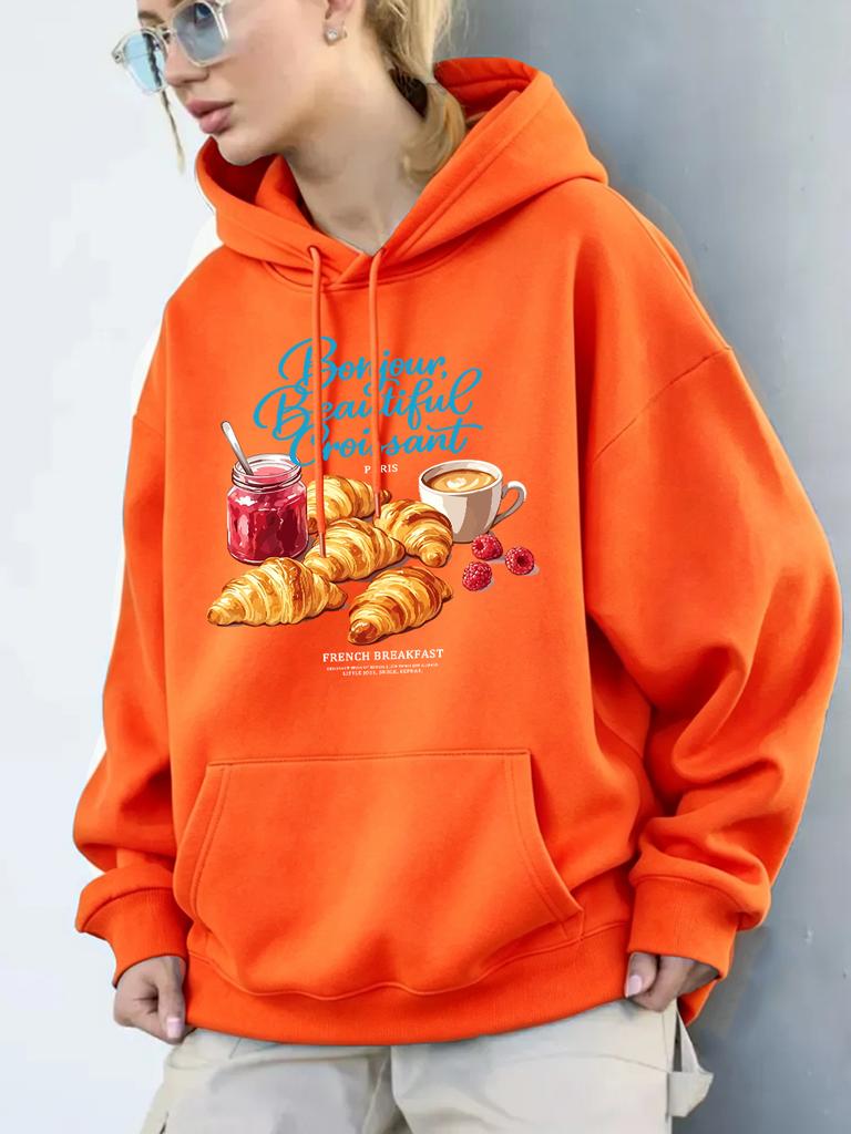 2026 New Printed Hoodie Women's Casual Sweatshirt Loose Pocket Pullover Winter Sports Top
