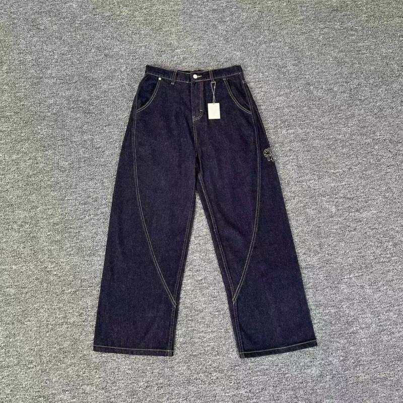Mens Straight Fit Denim Jeans With Embroidered Letter Detail Casual Streetwear Loose Fall Winter