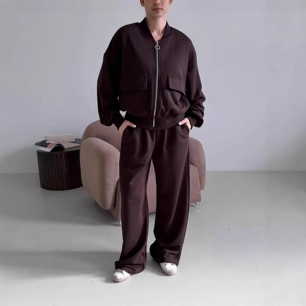 Women's Solid Color Zipper Pocket Sports Jacket & Pants Set - Casual Long Sleeve Two-Piece for Spring/Autumn 2026