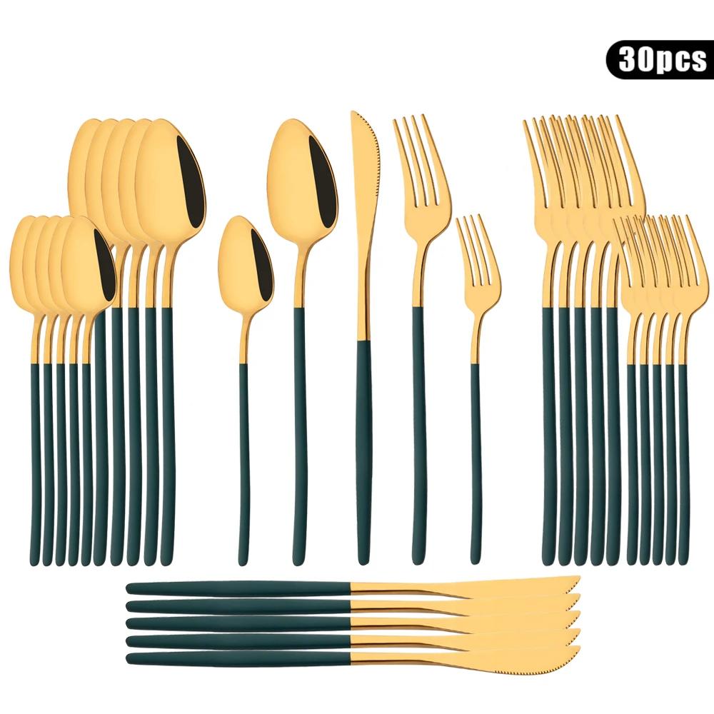 Sada 30 ks nádobí Příbory z nerezové oceli Nůž Dezert Vidlička Lžíce Nádobí Bílé zlato Příbory Kuchyňské stříbro