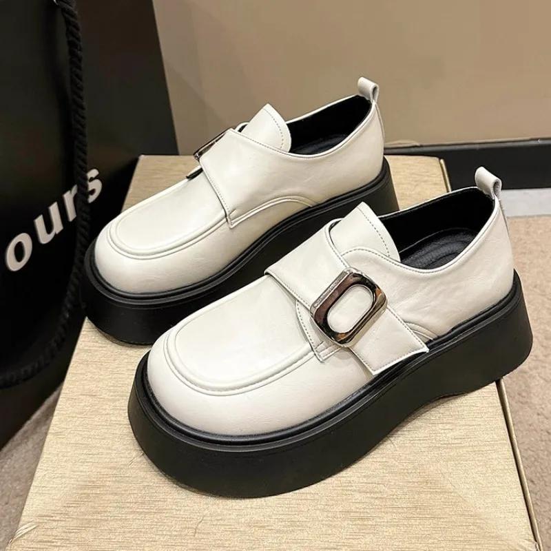 Fashion Fashionable Simple High-quality Hot-selling Thick Bottom Leather Shoes Spring New Style Versatile Low Heeled Shoes