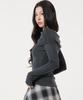 UNKNOWN PLANET Side Tie Off-Shoulder Long Sleeve Knit Top Charcoal