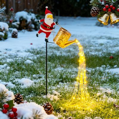 Solar Christmas Decorations Santa Claus Kettle Light Outdoor Festive Lantern Waterproof Metal Garden Light for Yard Patio Lawn Pathway