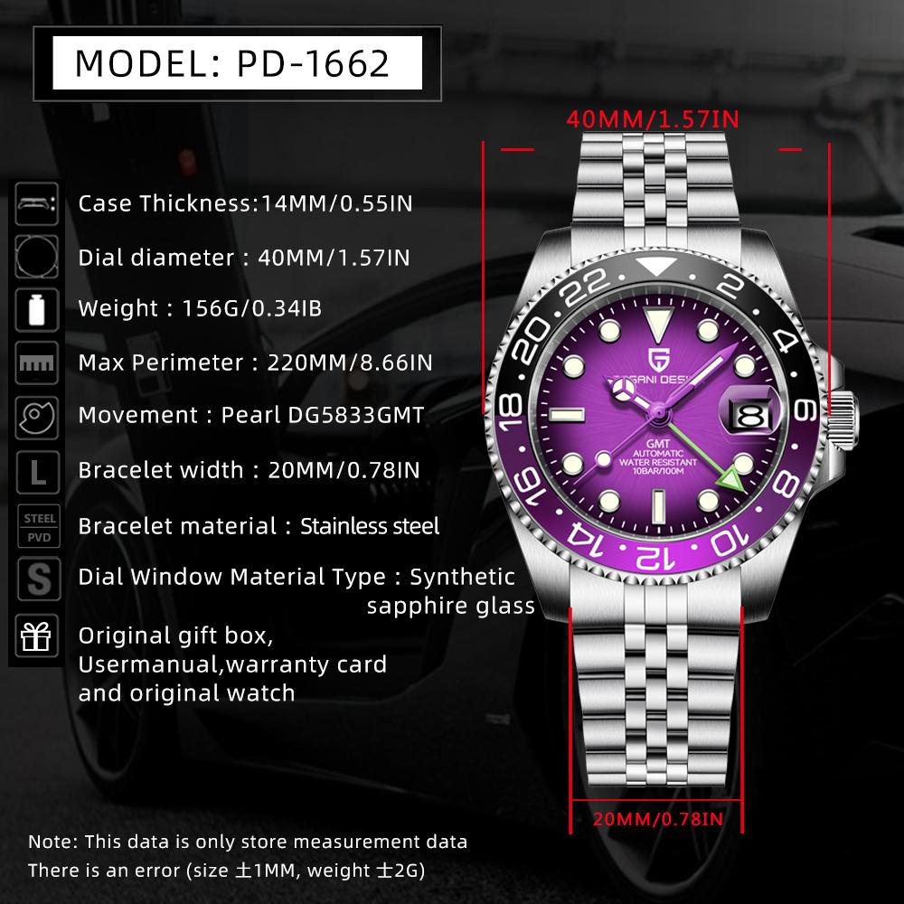 Pagani Designs New GMT Men's Mechanical Watch Luxury Sapphire Stainless Steel Ceramic Bezel Business Men's Automatic Watch