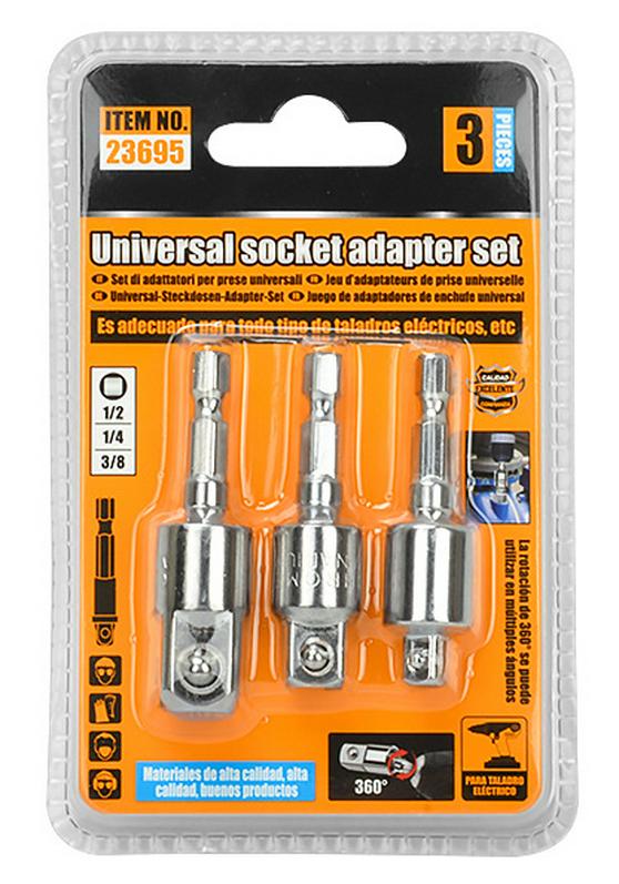 3-Piece Electric Hex Shank Socket Adapter with Steel Ball Connector