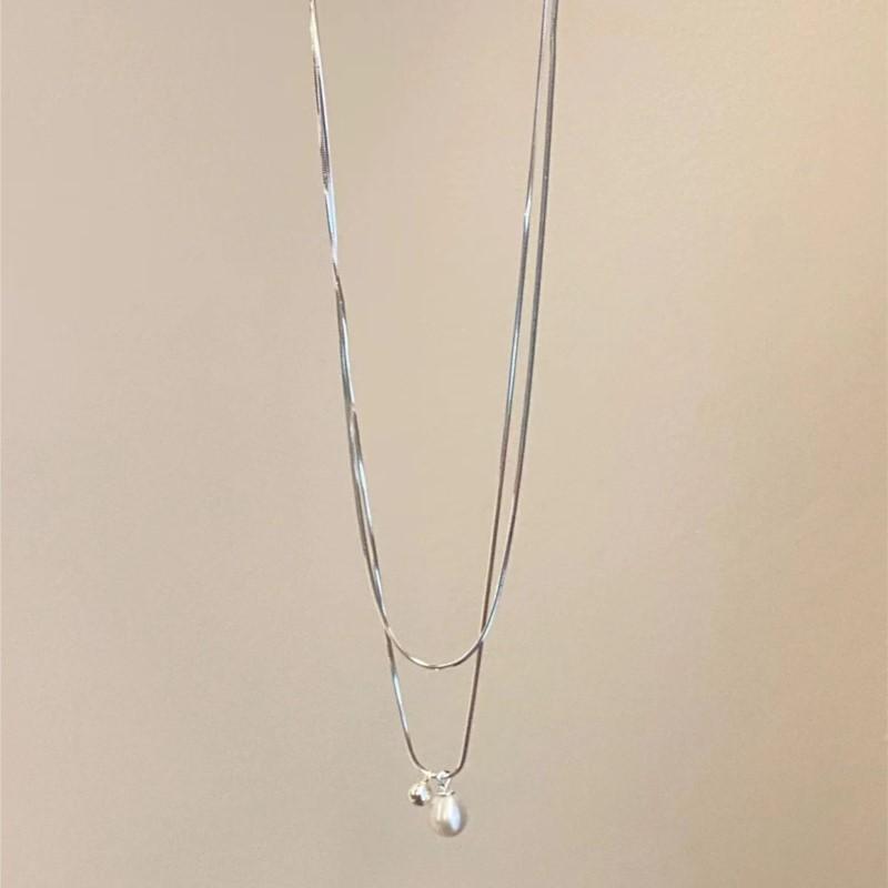 

ANENJERY серебристого цвета, двухслойная цепочка с имитацией жемчуга, подвеска в форме капли воды, ожерелье для женщин, простые ювелирные изделия, подарки на день рождения onesize серебряный