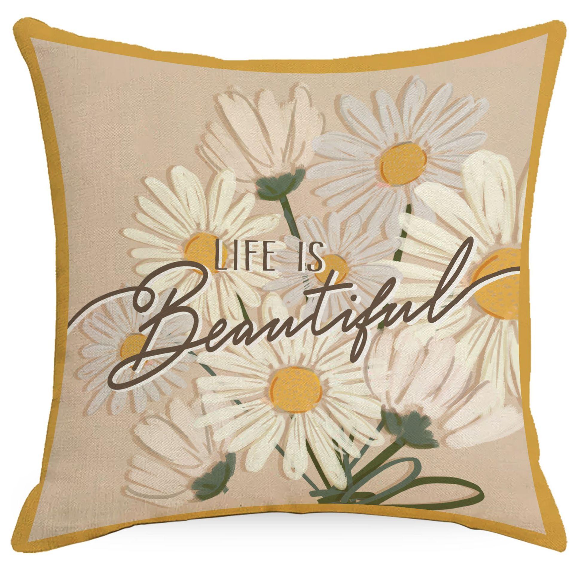 

Летняя наволочка с ромашками, для гостиной, дивана, спальни, спинки, односторонняя, льняная, желтая, маленькая, свежая, простая наволочка 45 * 45Cm