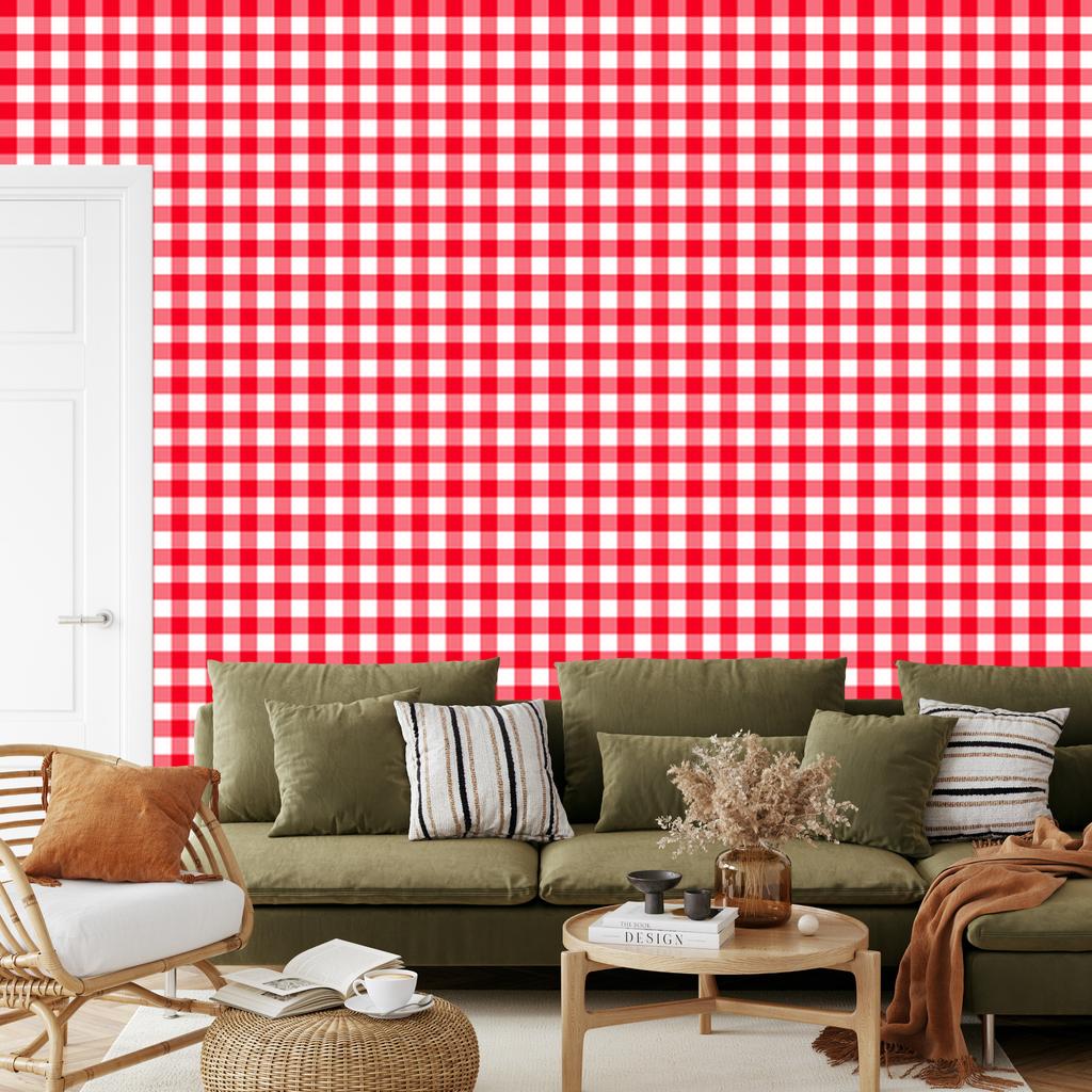 Red Coral and White Checkered Wallpaper for Living Room and Bedroom 50x1000