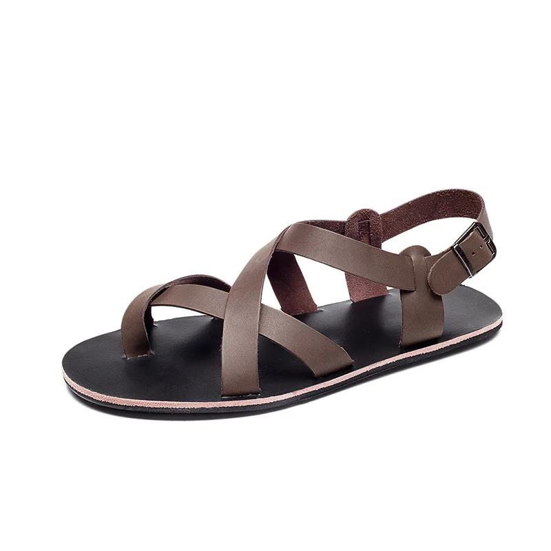 Fashion Summer Men Fashion Rome Genuine Leather Sandals Belt Design Open Toe Sandals Man Simple Casual Flat Shoes Breathable Sandalias