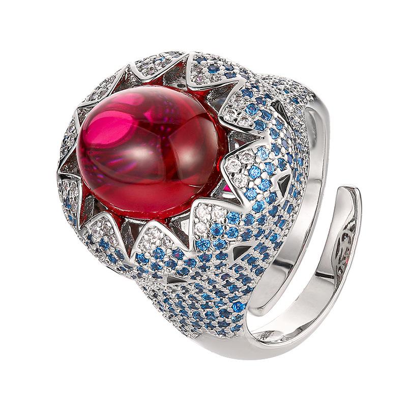 Jewelry Ring Jewelry Women's Color Treasure Inlaid Chalcedony Ruby Opening Luxury Fashion Spot