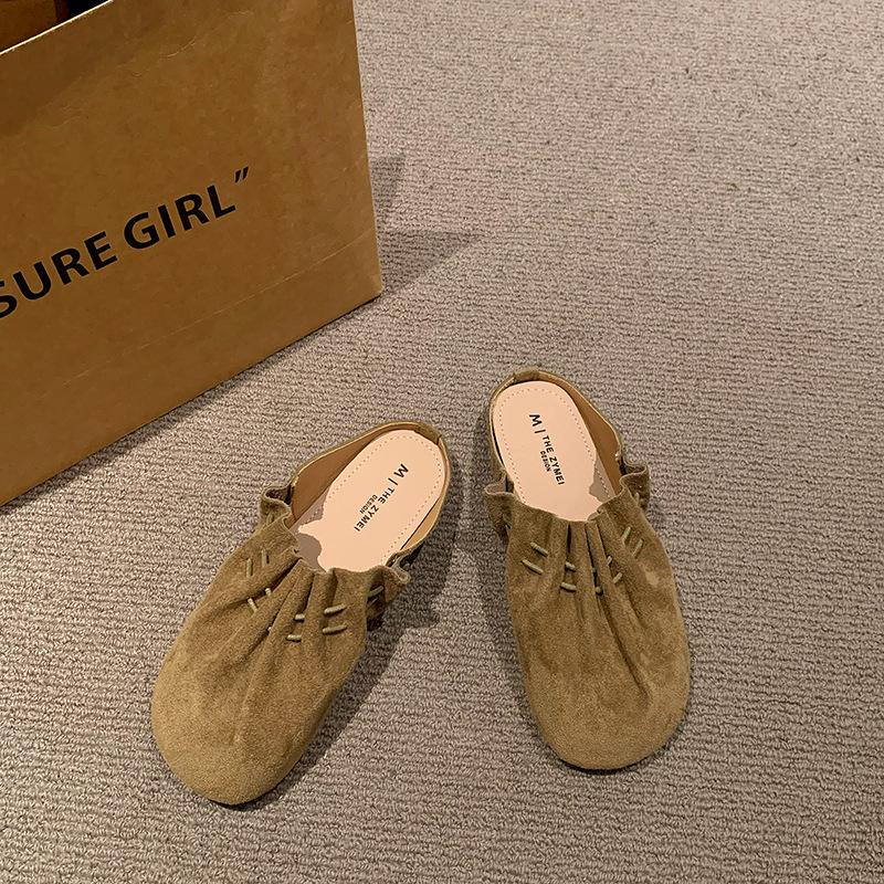 

Baotou half slippers women wear new flat-bottomed pleated lazy cool slippers versatile shoes 40