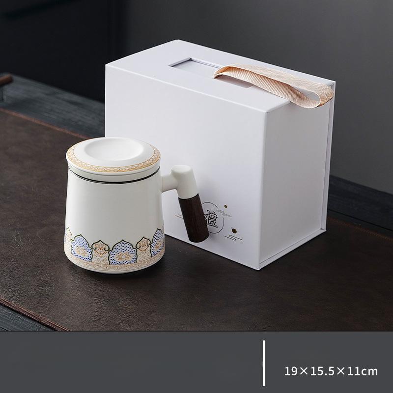 350ml Thermostatic Ceramic Mug, Teacup Tea Separation Cup, Gift Box Ceramic Tea Sets Water Cup, 1 set