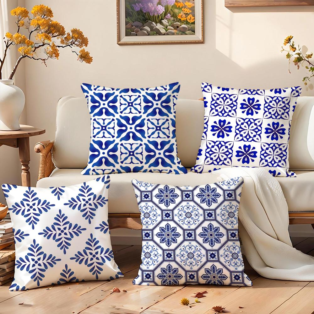 traditional blue and white porcelain Cushion Cover Premium Comfort Reversible Pillow Cove for Any Room Car Interior
