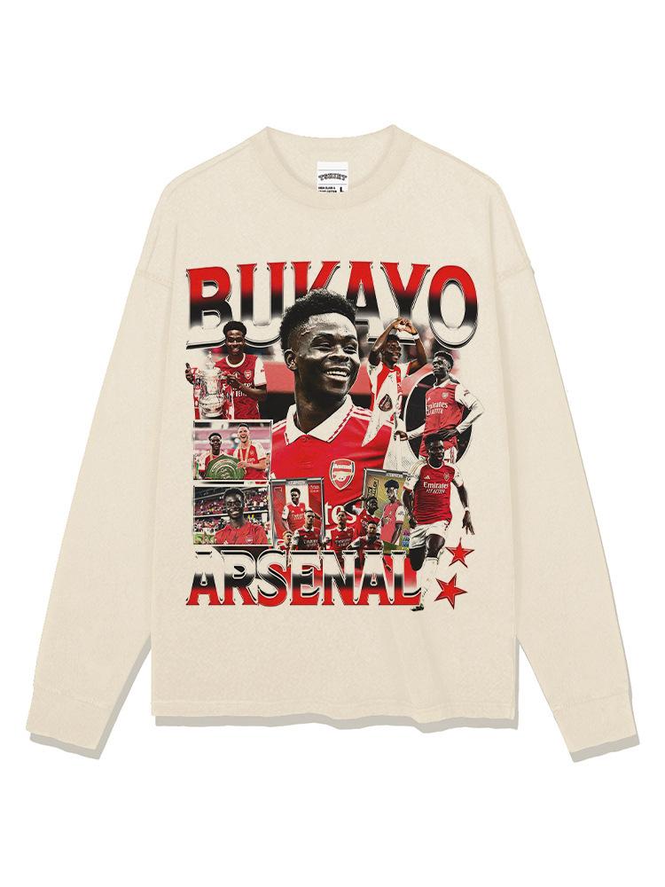 Hooded Sweater Abukayosak T-Shirt Heavy Vintage Bukayo Crew Neck Saka Print Short Sleeve