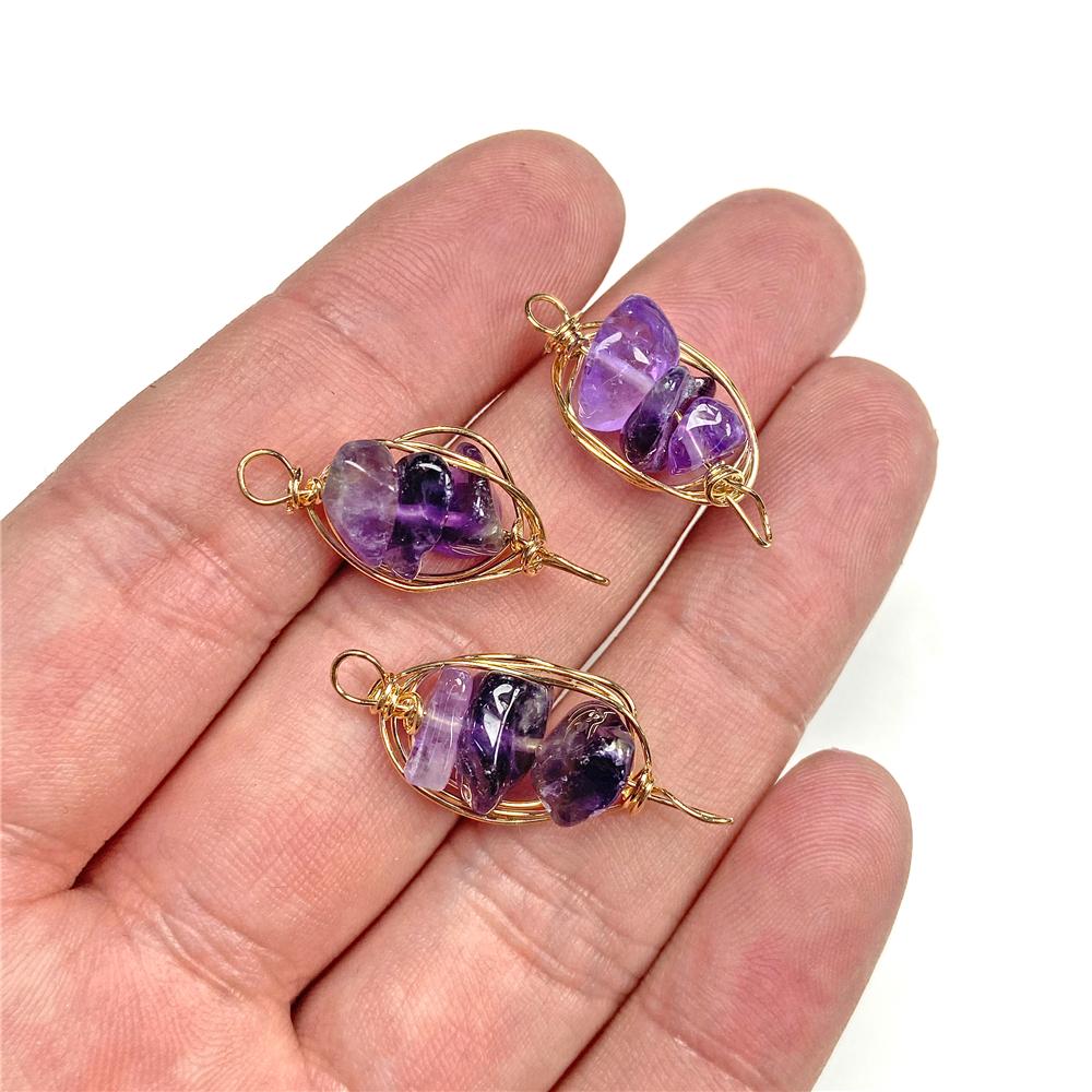Irregural Stone Chips Connector Charms Natural Crystal Winding Stone Connector Pendant Winding for Women Making Jewerly DIY