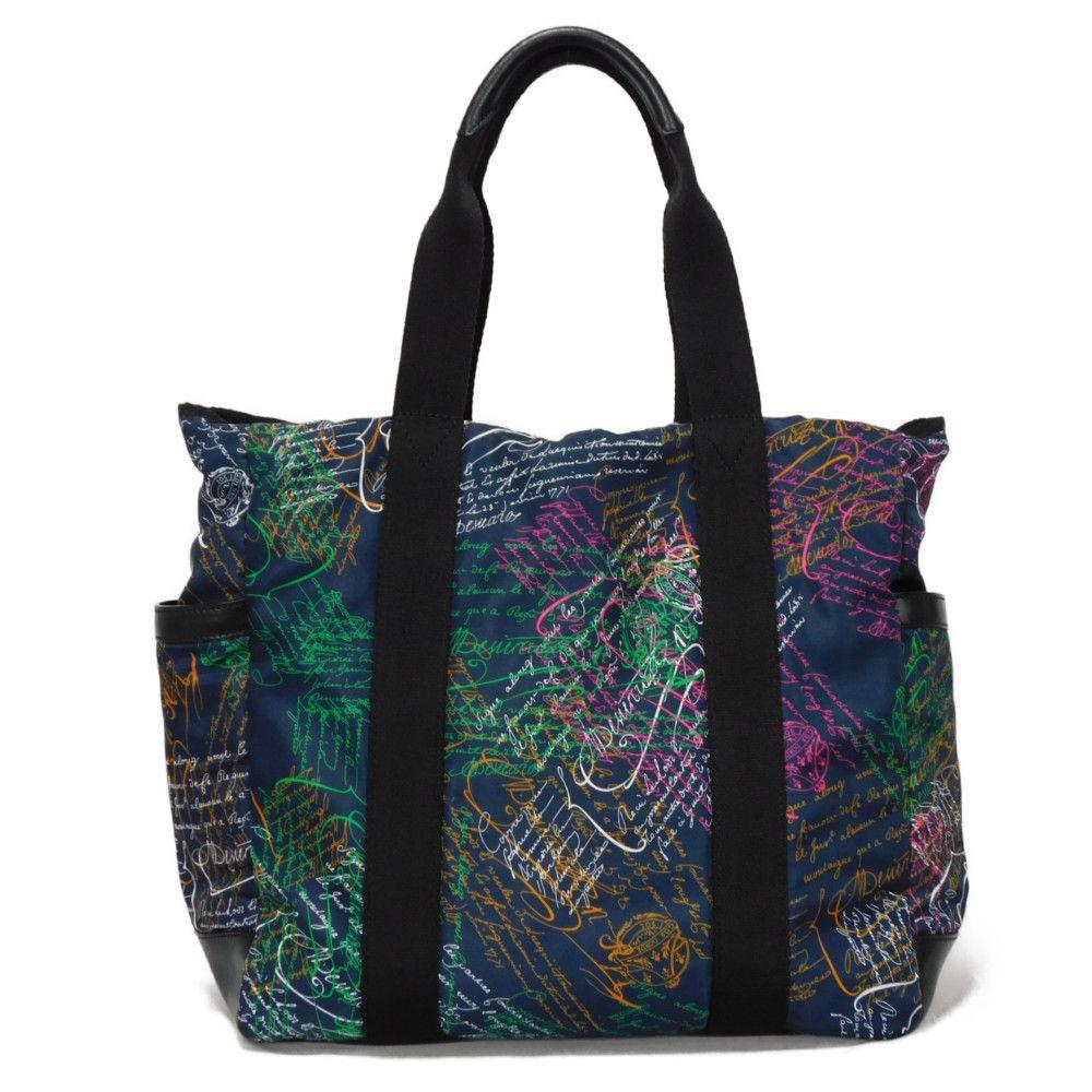 Used 11828 Chillout Nylon Scritto Tote 7924 New Logo All-Over Print Multicolor Shoulder Bag Calligraphy Navy Men's from