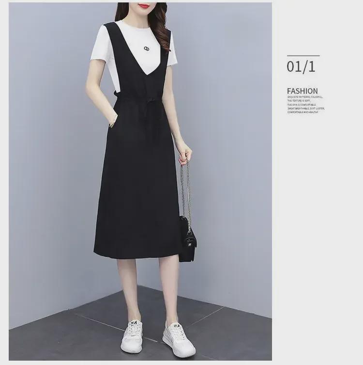 European Summer 2022 Slimming Casual Two-Piece Look Suspender Dress - Women's Fashion