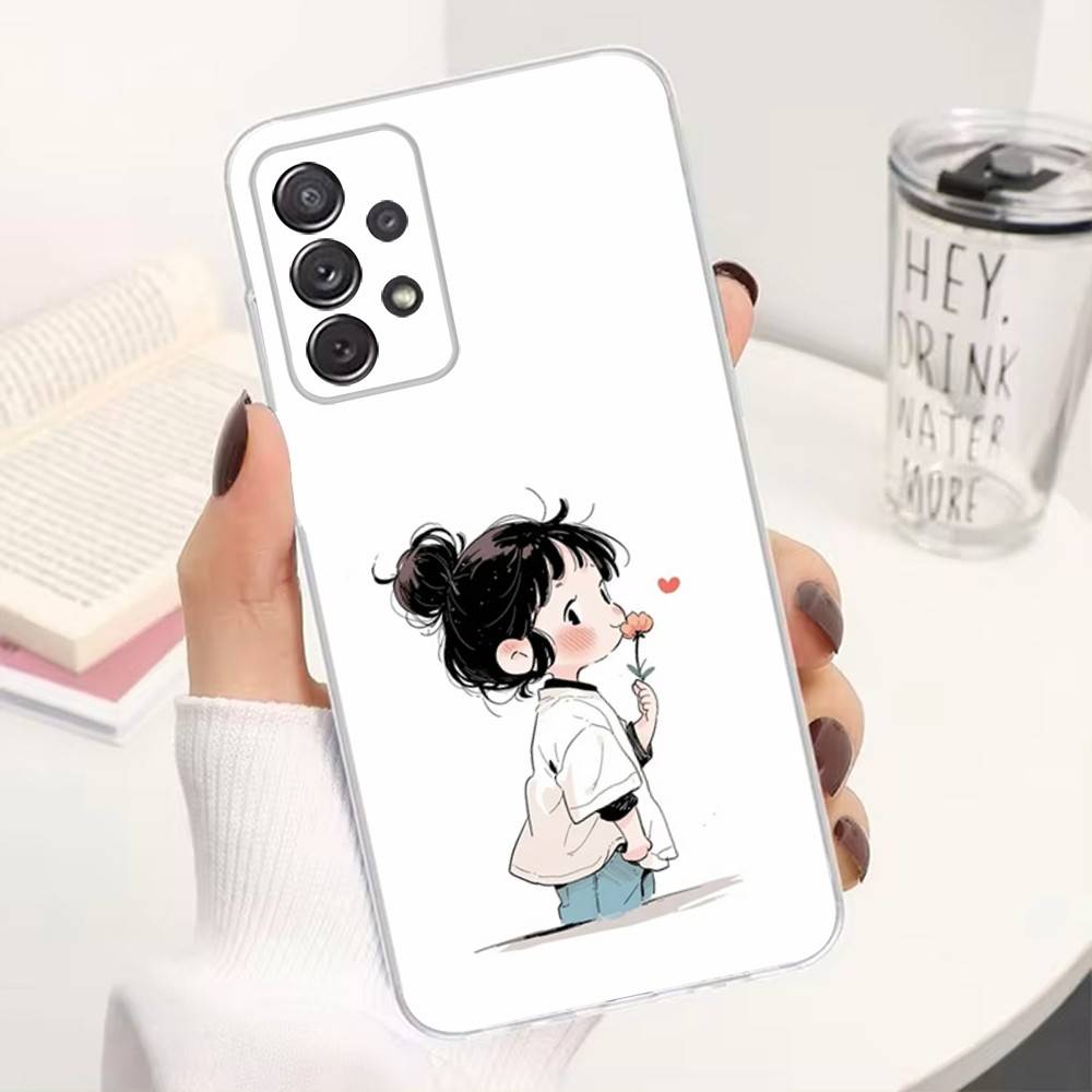 Kid Girl Dog Cute Cartoon Phone Case For Samsung A30,71,51,S9,10,20,Ultra,FE,23,21,PIus,Lite, S22,Transparent, Silicone