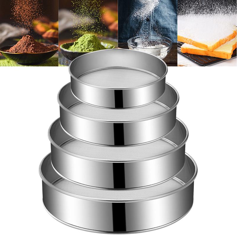 4Pcs/Set Professional Round Stainless Steel Flour Sieve 60 Mesh Fine Mesh Flour Sifter Multifunctional Filter Baking Pastry Tool