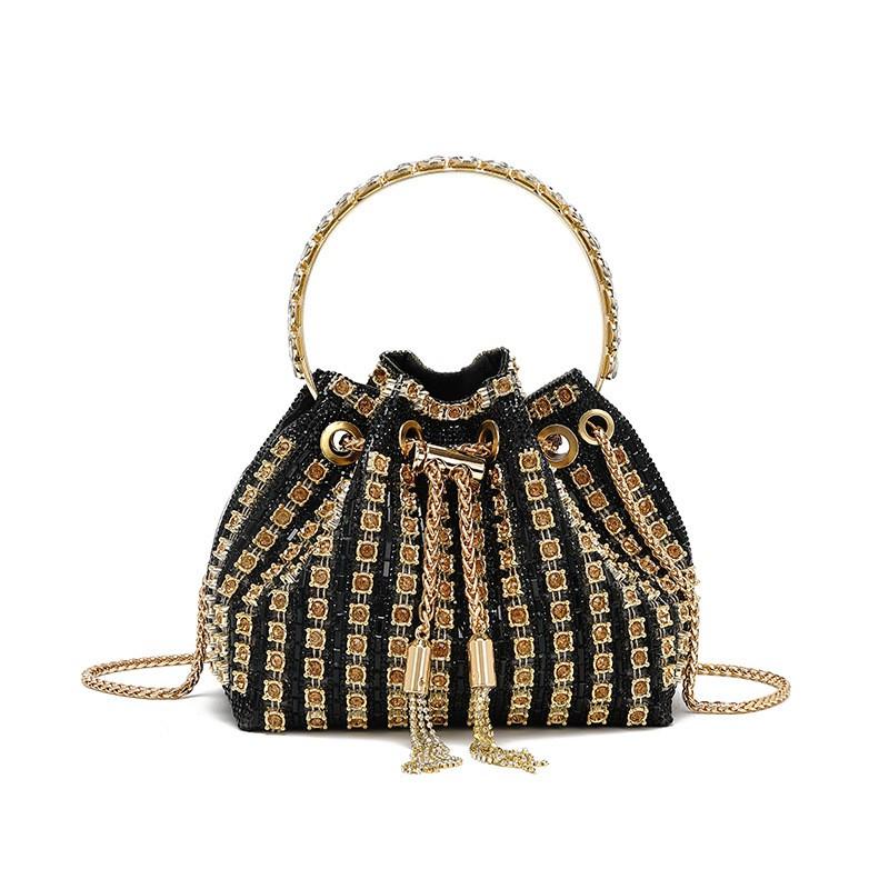 2026 Womens Crystal-Embellished Crossbody Bag Fringe Detail Small Square Shoulder No Top Handle