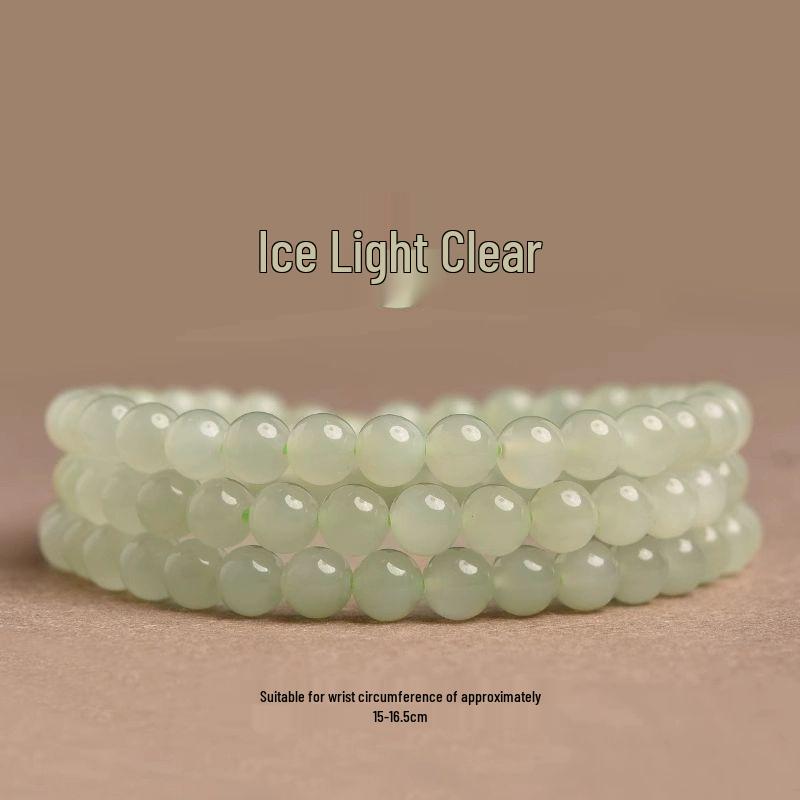 Natural Sunny Hetian Jade Women's Multi-Turn Bracelet with High Ice Green and Ice Base Beads