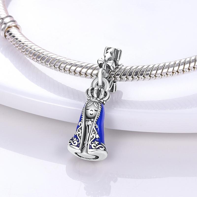 Real Copper Our Lady Bead Pendants Fit Original Bangle Bracelet The Virgin Mary Charms For Women Diy Jewelry Gift