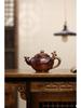 Yixing Artisan Handmade Jinbei Red Stoneware Floral Teapot with Secret Pattern