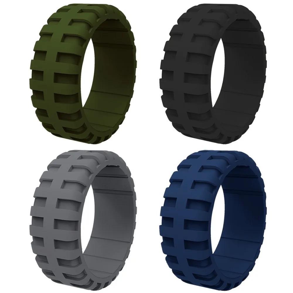 Men'S Breathable Silicone Ring with Tire Pattern - Casual Style, Single Piece