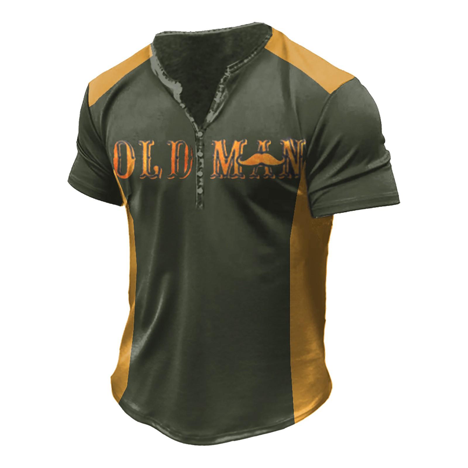 

Мужская футболка с принтом на открытом воздухе, свободный топ с короткими рукавами на пуговицах в стиле ретро XXXL зелёный