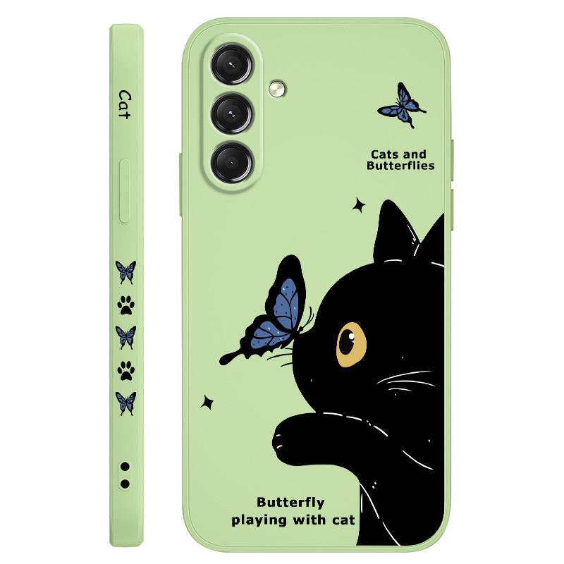 Cat Butterfly Phone Case For Samsung Galaxy S25 S24 S23 S22 S21 S20 Ultra Plus FE S10 Note 20 ultra 10 9 Plus Cover