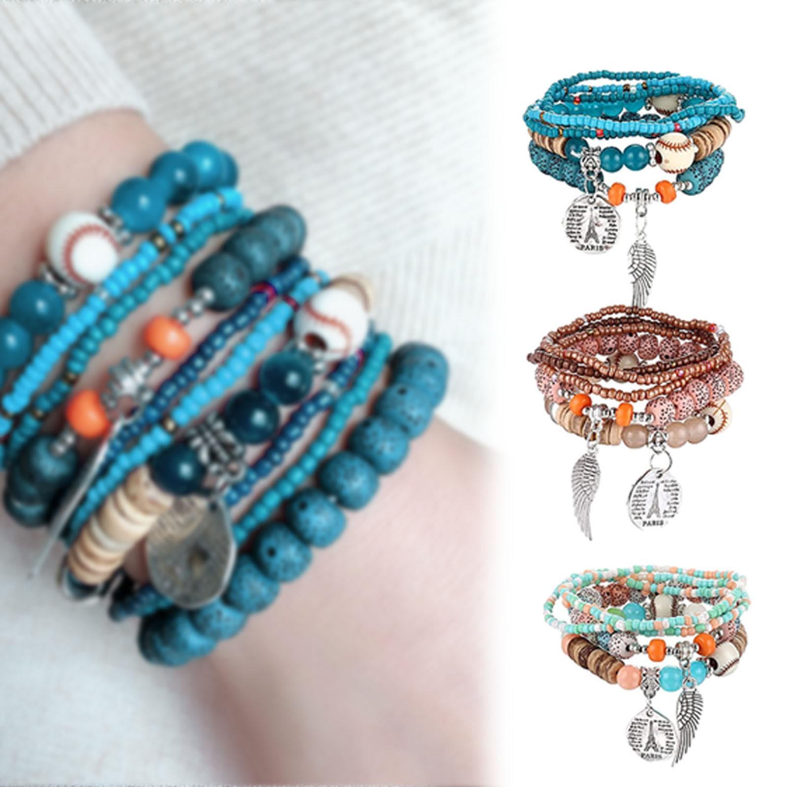 

3 шт. в стиле бохо штабелируемый браслет из бисера для женщин и мужчин, эластичные многослойные ювелирные изделия