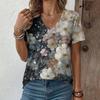 Creative Flower Colorful Pattern Summer Soft Fashionable Comfortable Women's T-Shirts Casual Breathable Loose V-Neck Short-Sleeve T-Shirt