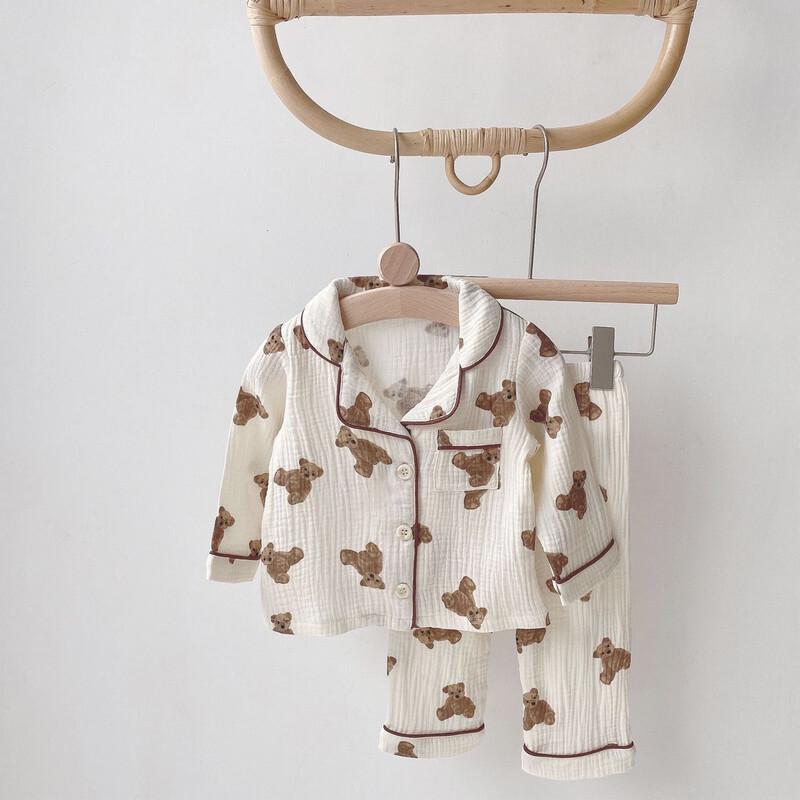 Girls' Cute Bear Print Long-Sleeve Pajama Set