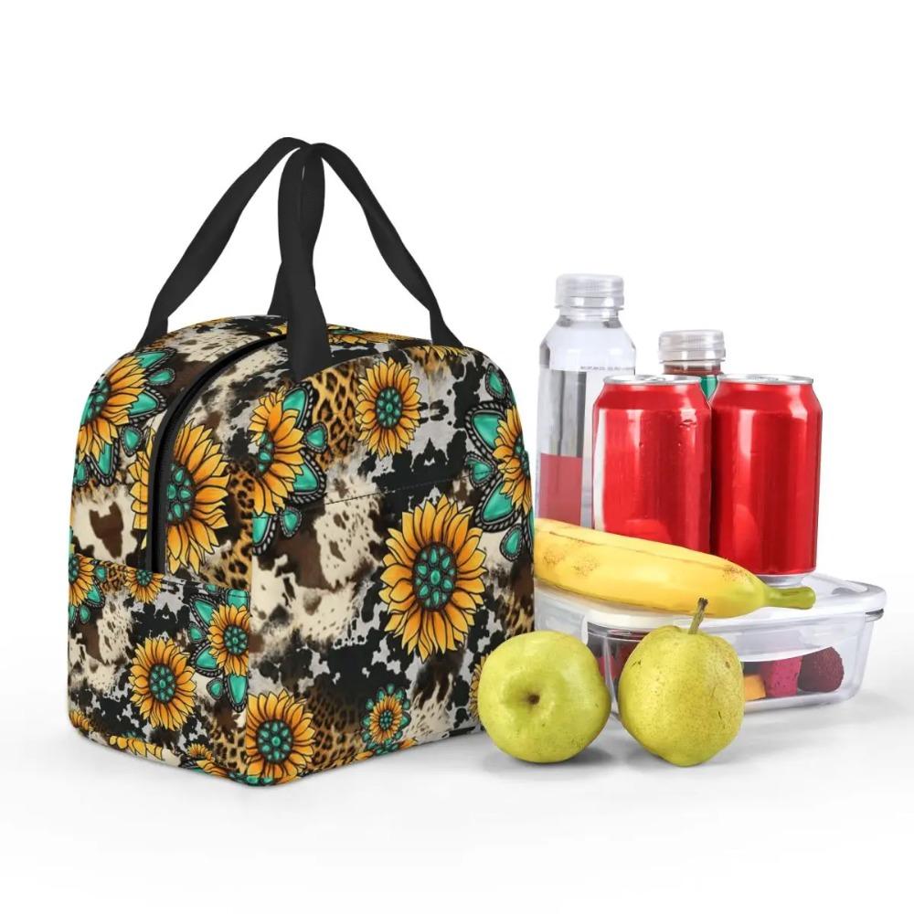 Leopard Sunflower Pattern Insulated Lunch Bag for Kids School Cooler Thermal Food Box Tote Leakproof Lunch Boxes Container
