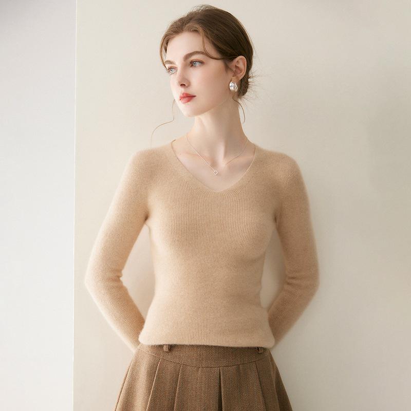 2026 Le Ka Sha Women's 100% Pure Cashmere Striped V-Neck Long Sleeve Knit Pullover