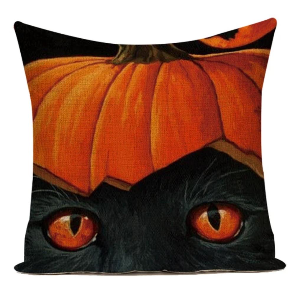 Retro Halloween Pillow Cover Vintage Illustration Witch Pumpkin Black Cat Cushion Case Home Decor Throw Pillowcase for Sofa Bed
