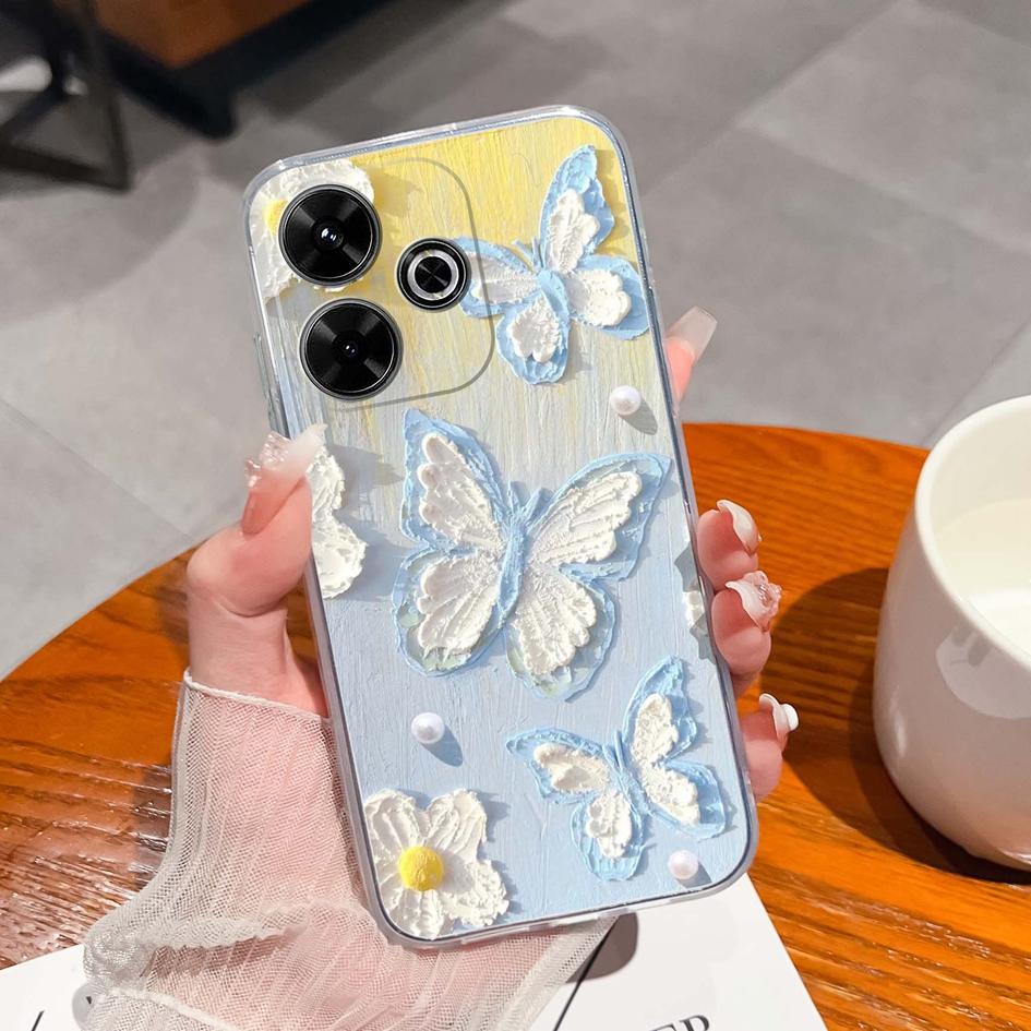 Populární pouzdro s graffiti motýlem pro Xiaomi Redmi 13 13C 14C A3 Note 13 Pro K70E K60 Ultra Nový kryt Měkký silikonový Ochrana proti pádu Průhledné pouzdra na telefon pro Redmi