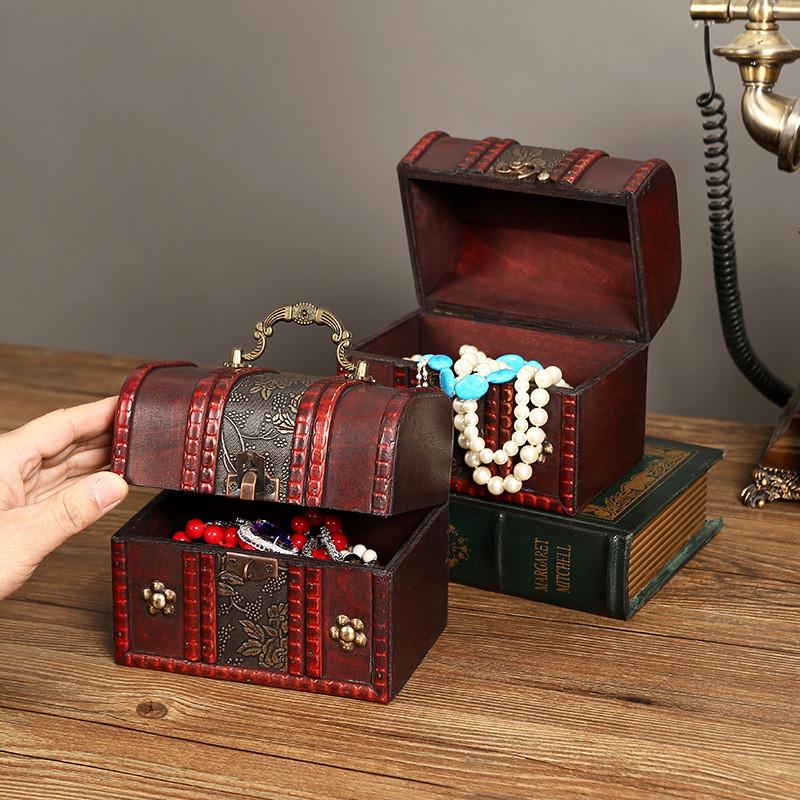 Wooden Box Jewelry With Lock For Dustproof Storage And Home Vintage Decoration