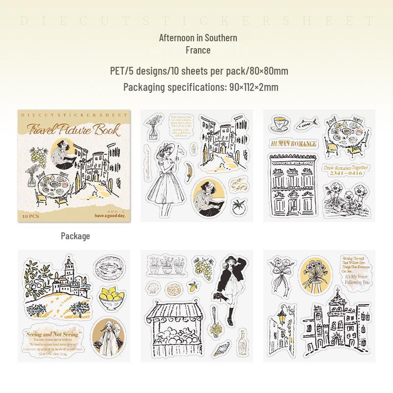 Travel Picture Book Series: Vintage Character Die-Cut Sticker Collection (6 Styles)
